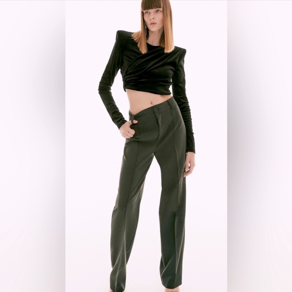 Zara "Francoise" Full Length Straight Leg Olive Green Pants
